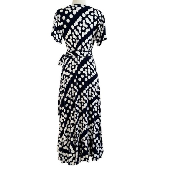 CAbi The Perfect Wrap Dress Blue White Polka Dot Size Small Short Sleeve Maxi - Picture 3 of 10